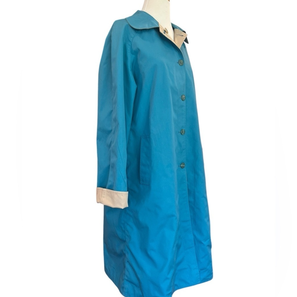 Vintage Forecaster of Boston Reversible Teal Blue and Tan Trench Coat Size 16 - Picture 3 of 13